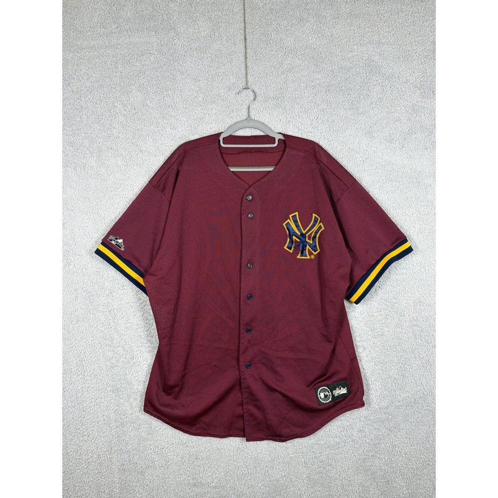Vintage 90s New York Yankees Jersey‎ Majestic Burgundy Maroon Size XL